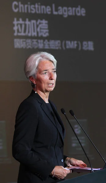Christine Lagarde Geschäftsführender Direktor Des Imf Internationaler Währungsfonds Hält Eine — Stockfoto