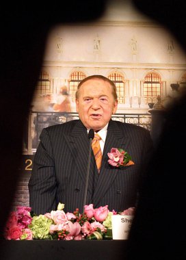 Casino mogul Sheldon Gary Adelson, Chairman and CEO of Las Vegas Sands Corp., speaks during the opening ceremony of the Venetian Macao Resort in Macau, China, 28 August 2007. clipart