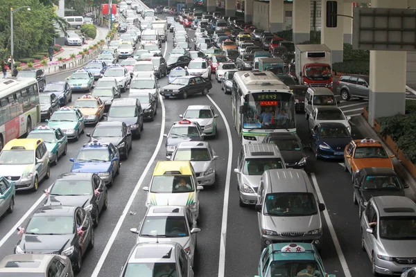 File Masses Voitures Déplacent Lentement Dans Embouteillage Shanghai Chine Septembre — Photo