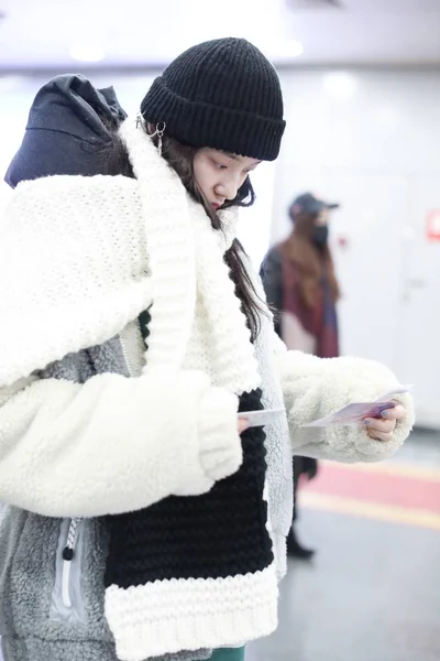 Chinese Actress Jelly Lin Lin Yun Pictured Beijing Capital International — Stock Photo, Image