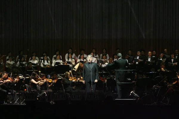 Tenor Italiano Andrea Bocelli Canta Concerto Hong Kong China Maio — Fotografia de Stock