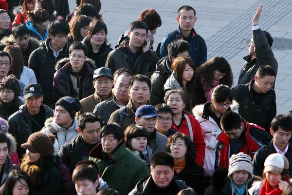 Толпы Китайских Пассажиров Стоят Очереди Въезд Железнодорожный Вокзал Пекина Время — стоковое фото