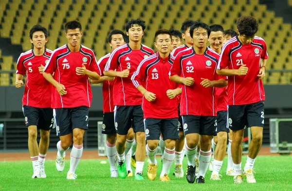 Des Membres Équipe Nationale Chinoise Soccer Masculin Réchauffent Lors Une — Photo