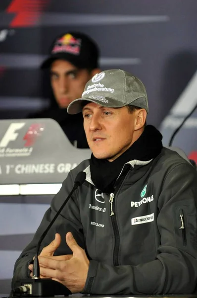 Michael Schumacher Pilote Allemand Mercedes Répond Aux Questions Lors Une — Photo