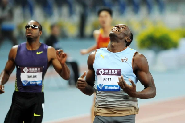 Usain Bolt Jamaica Right Smiles Winning Mens 200M Event Iaaf — Stock Photo, Image