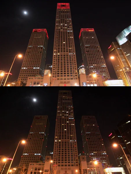 Combination Photo Shows View Yintai Center Top Earth Hour Beijing — Stock Photo, Image