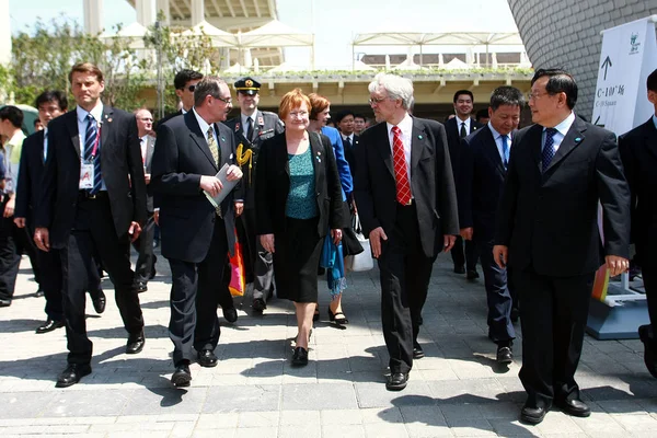 Presidenta Finlandesa Tarja Halonen Visita Sitio Expo Shanghai Shanghai China — Foto de Stock