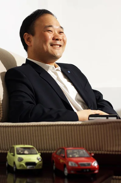 Shufu Prezes Geely Holding Group Jest Postrzegana Podczas Wywiadu Pekinie — Zdjęcie stockowe