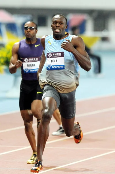 Usain Bolt Jamaica Right Other Sprinters Compete Mens 200M Event — Stock Photo, Image
