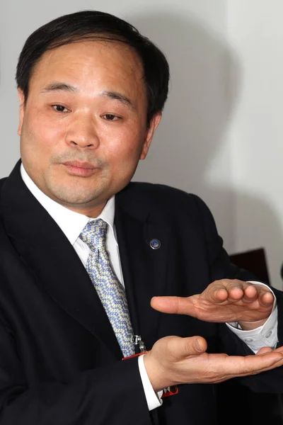 Shufu Presidente Geely Automobile Holdings Fala Durante Uma Entrevista Pequim — Fotografia de Stock