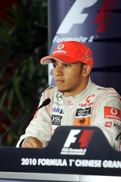 Britannique Lewis Hamilton Mclaren Mercedes Est Vue Lors Une Conférence — Photo