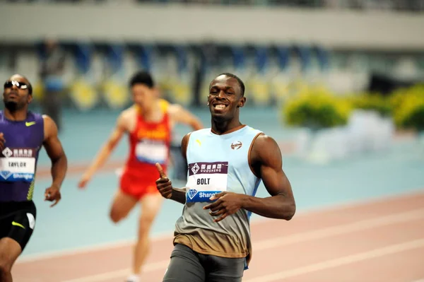 Usain Bolt Jamaica Right Smiles Winning Mens 200M Event Iaaf — Stock Photo, Image