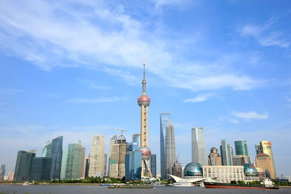 Cityscape Řeky Huangpu Finančního Okresu Lujiazui Orientální Televizní Věží Jinmao — Stock fotografie