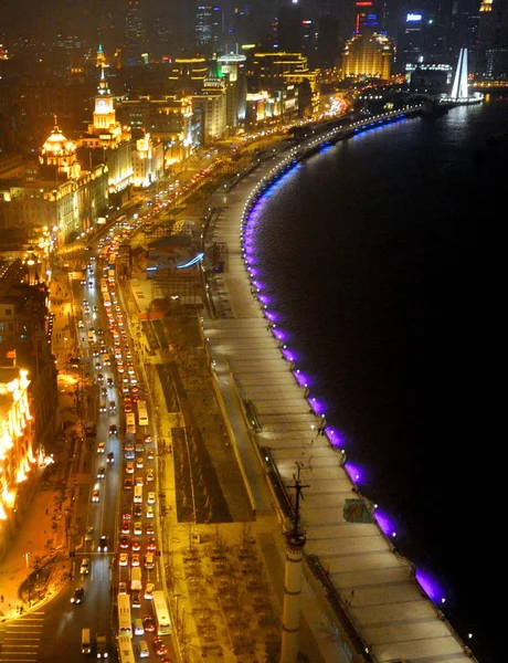 Night View Renovated Promenade Trial Lighting Bund Huangpu River Shanghai — Stock Photo, Image