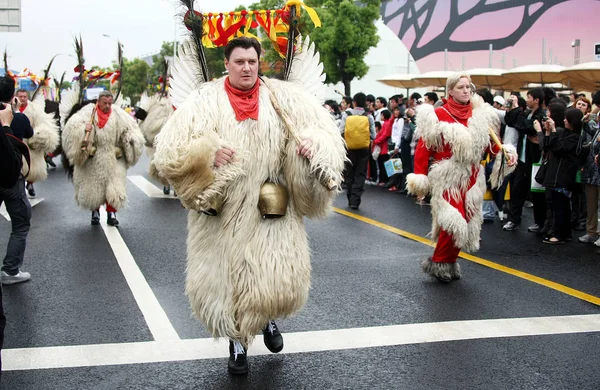 Interpreten Der Europaparade Während Der Europatag Parade Auf Dem Ausstellungsgelände — Stockfoto