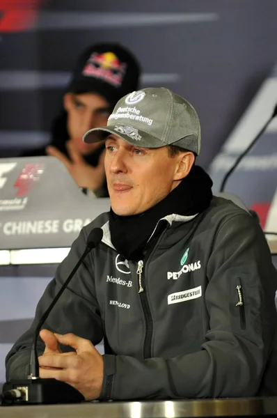 Michael Schumacher Pilote Allemand Mercedes Répond Aux Questions Lors Une — Photo