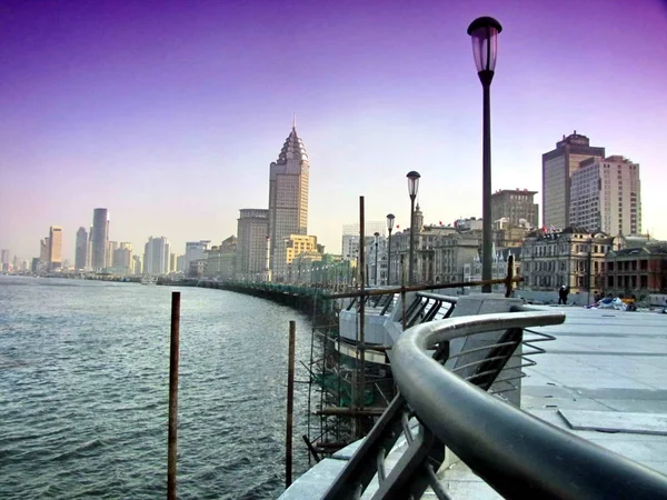 Vista Passeio Marítimo Bund Longo Rio Huangpu Após Renovação Xangai — Fotografia de Stock