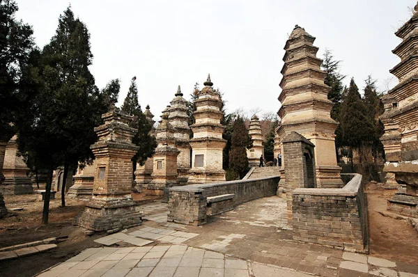 Вид Пагода Лісу Храмі Шаолінь Горі Суншань Гора Суншань Або — стокове фото