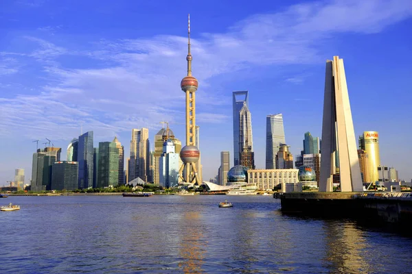 Panoramisch Uitzicht Lujiazui Financial District Met Oriental Pearl Tower Center — Stockfoto