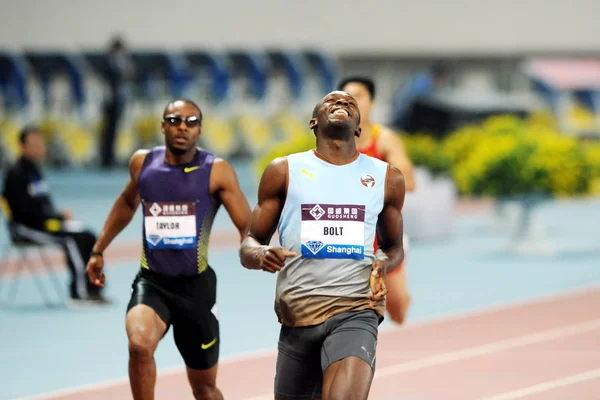 Usain Bolt Della Giamaica Davanti Sorride Dopo Aver Vinto Evento — Foto Stock