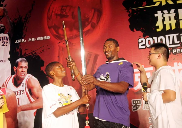 Jugador Baloncesto Nba Ron Artest Los Angeles Lakers Centro Juega — Foto de Stock