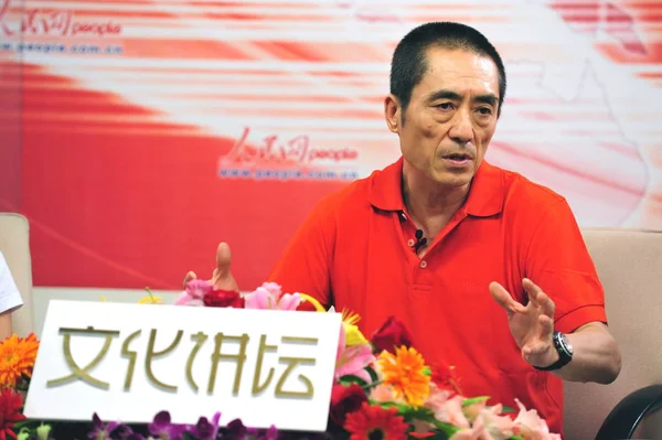 Kinesisk Regissör Zhang Yimou Talar Vid Intervju Folken Dagligen Beijing — Stockfoto
