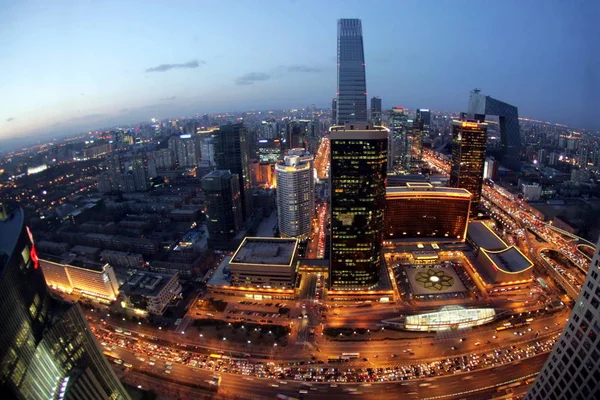 Paisaje Urbano Pekín Con Vista Nocturna Del China World Trade —  Fotos de Stock