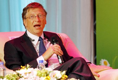 Microsoft co-founder Bill Gates speaks during the BYD M6 nationwide launching ceremony in Beijing, China, 29 September 2010 clipart