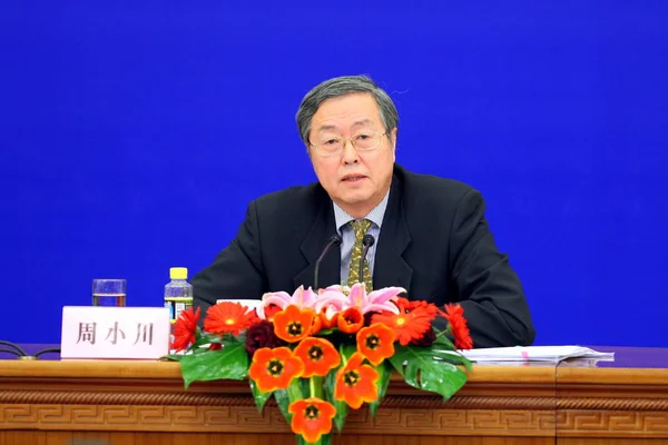 Zhou Xiaochuan Gobernador Del Banco Los Pueblos China Pboc Habla — Foto de Stock