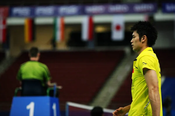 Chinas Lin Dan Beim Wettkampf Gegen Perus Antonio Vintea Während — Stockfoto