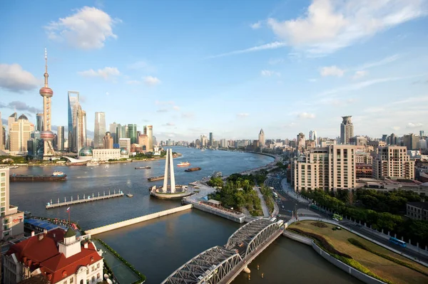 Utsikt Över Waibaidu Bridge Över Suzhou Creek Bund Längs Huangpu — Stockfoto