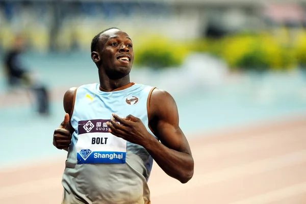 Usain Bolt Van Jamaica Glimlacht Het Winnen Van Mens 200M — Stockfoto