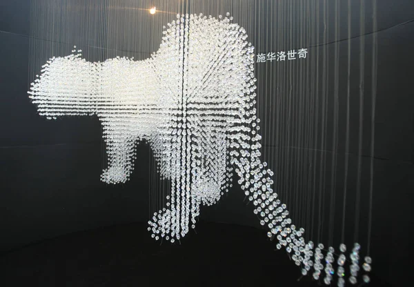 2009년 11월 상하이의 쇼핑몰에서 스와로브스키 크리스탈 구성된 호랑이 모양의 장식이 — 스톡 사진