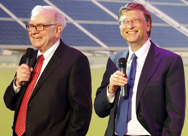 Microsoft Founder Bill Gates Right Investor Philanthropist Warren Buffet Seen — Stock Photo, Image