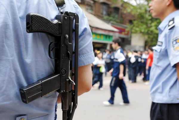 Silahlı Çinli Polisler Changsha Şehir Orta Çin Hunan Eyaletinde Bir — Stok fotoğraf