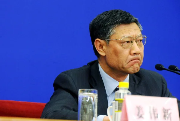 Министр Жилищного Строительства Городского Сельского Развития Цзян Вэйсинь Пресс Конференции — стоковое фото