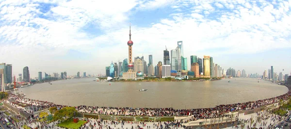 Panoramiczny Widok Promenadę Bund Rzekę Huangpu Dzielnicę Finansową Pudongs Lujiazui — Zdjęcie stockowe