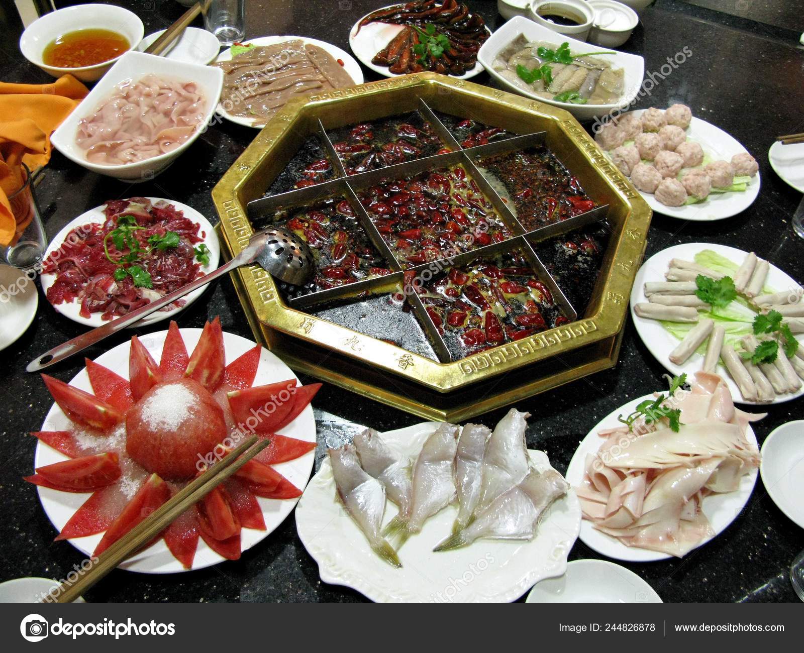 Hot Pot Dishes Seen Hot Pot Table Restaurant Chengdu Southwest Stock