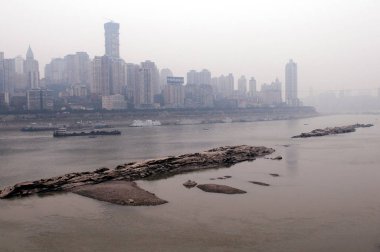 Part of the riverbed of the Yangtze River is seen in southwest Chinas Chongqing Municipality, 21 February 2010 clipart
