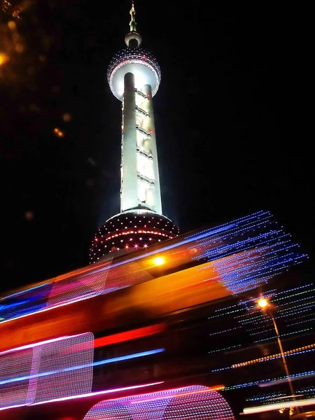 Vista Nocturna Torre Oriental Pearl Distrito Financiero Lujiazui Shanghai China — Foto de Stock