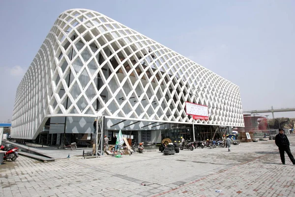 Chinese Arbeiders Arbeid Bouwplaats Van Het Frankrijk Paviljoen Site Van — Stockfoto