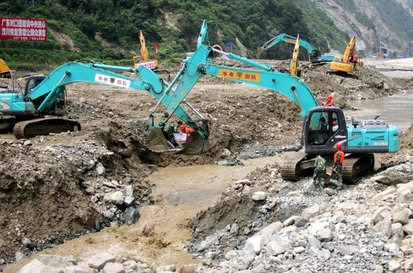 양동이에 트리거 Mudslides Yingxiu Wenchuan 카운티 Aba 티벳에 자치주 중국의 — 스톡 사진