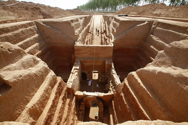 Vista Del Sitio Excavación Tumba Cao Xiu Notable General Del — Foto de Stock