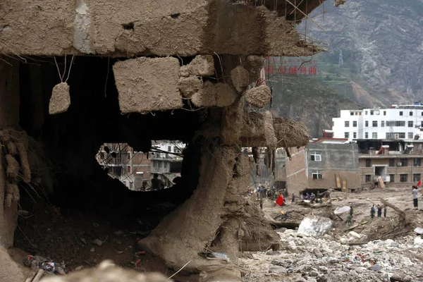 View Damaged House Mudslide Devastation Zhouqu County Gannan Tibetan Autonomous — Stock Photo, Image
