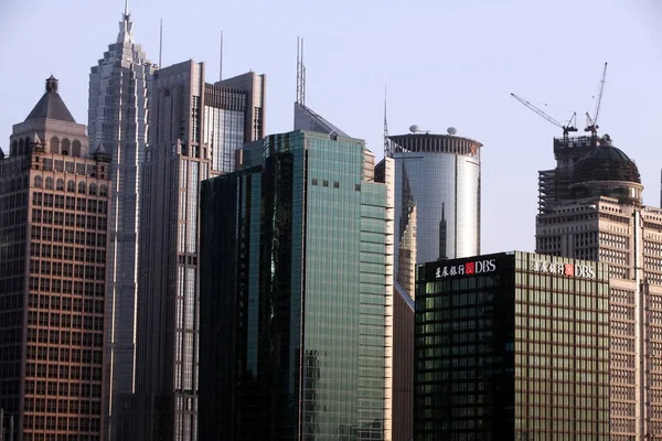 View Skyscrapers High Rise Office Buildings Lujiazui Financial District Pudong — Stock Photo, Image