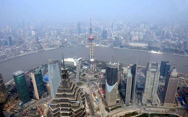 Cityscape Puxi Background Huangpu River Lujiazui Financial District Jinmao Tower — Stock Photo, Image