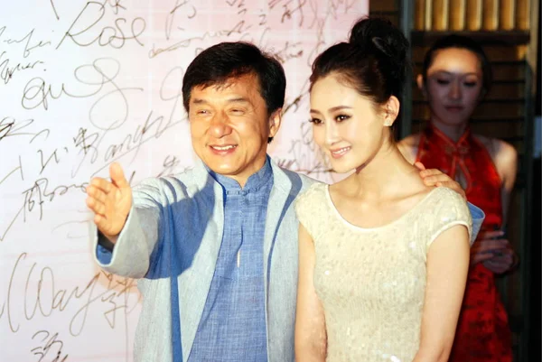 Actor Hong Kong Jackie Chan Izquierda Actriz China Lin Peng — Foto de Stock