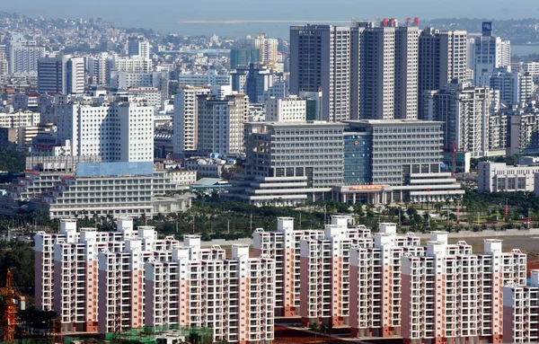 Vista Conjunto Edificios Residenciales Apartamentos Oficinas Ciudad Haikou Provincia Chinas — Foto de Stock