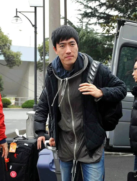 Corredor Estrella Chino Liu Xiang Llega Base Entrenamiento Xinzhuang Después — Foto de Stock