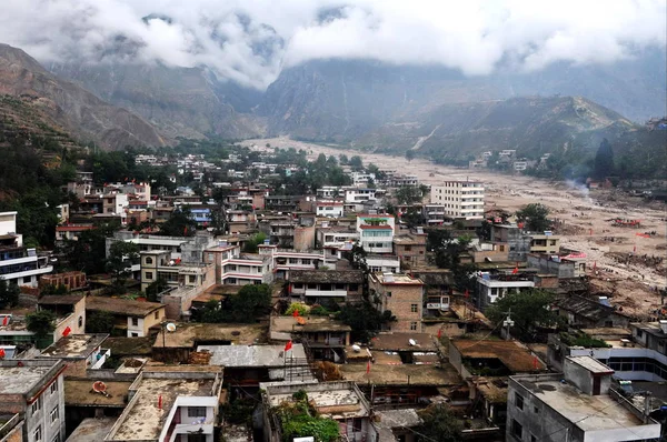 View Mudslide Devastation Zhouqu County Gannan Tibetan Autonomous Prefecture Northeast — Stock Photo, Image